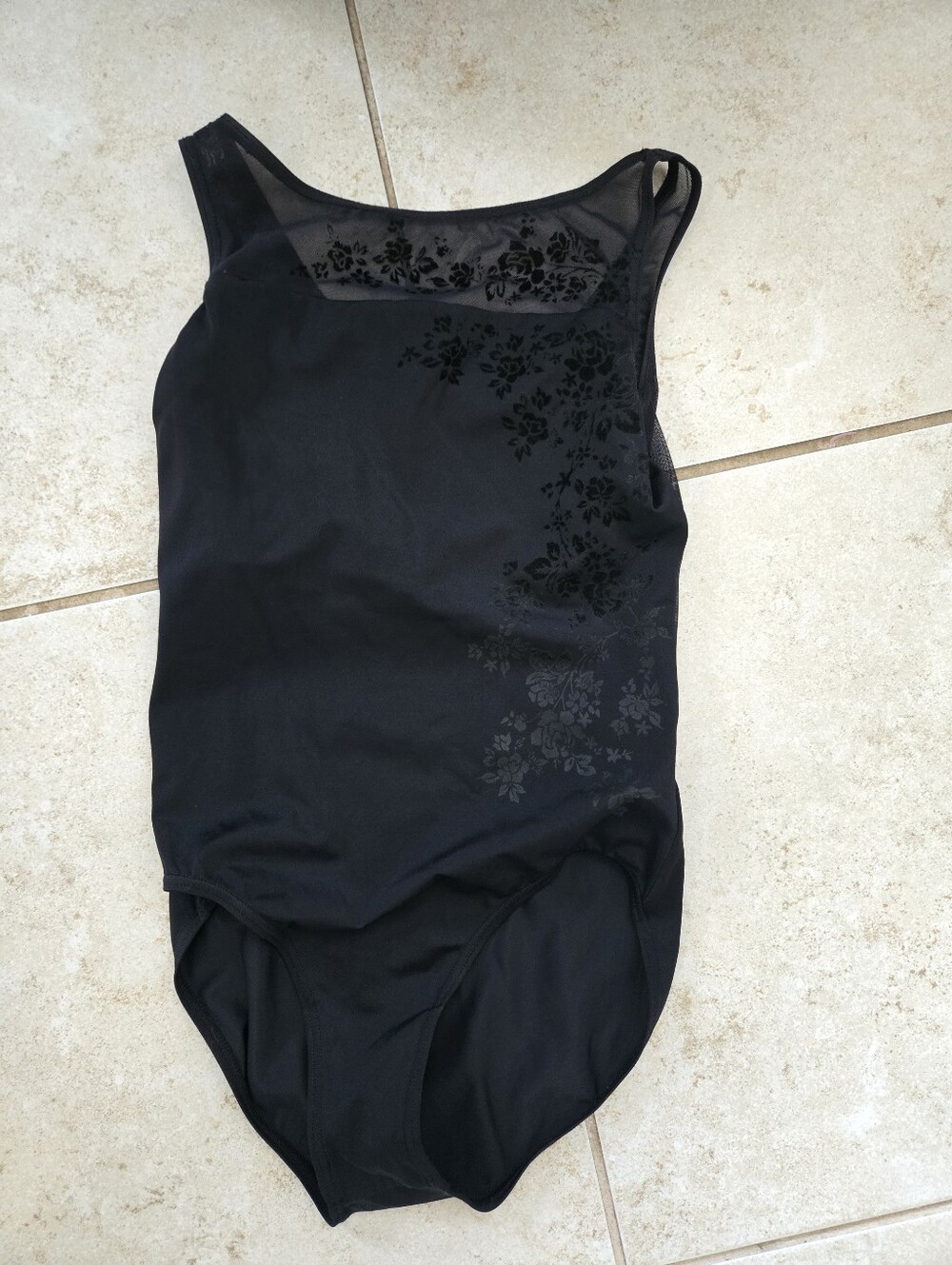 Balera Small Adult Black Floral Mesh-Panel Leotard